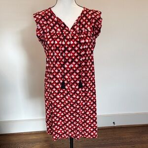 Loft Red/Black Floral Patterned Women's Dress Size Small
